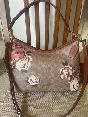 Coach Floral Signature Laurel Shoulder Bag in Brown and Pink